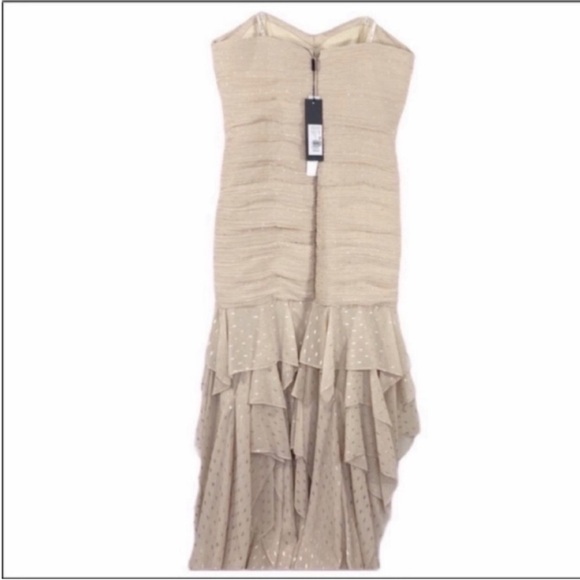 HALSTON HERITAGE Sweetheart Strapless Ruffle Metallic Dress NEW - Picture 8 of 13